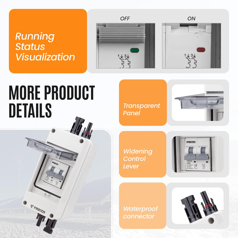 Solar Panel Disconnect Switch 1000V 20A PV Disconnect Switch Box Outdoor Breaker and Enclosure for Solar PV Panels Homes Battery (20Amp)