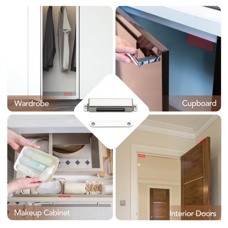 Ravinte Cabinet Door Magnets, 90lbs Strong Magnetic Door Catch, Heavy Duty Magnet Latch, Closet Door Magnetic Catch, Concealed Magnets for Cabinet Doors Cupboard Drawer Wardrobe Closet, 2 Pack Silver X-Large-90 lbs