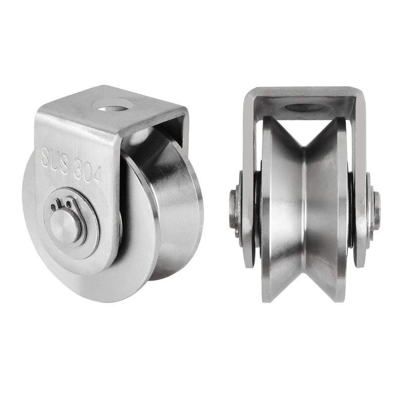 2PCS V Type Pulley Roller 304 Stainless Steel Pulley Block Duplex Bearing Super Silent Heavy Duty Grooved Wheel, Loading 500lb for Material Handling and Moving, Gym Wire Rope Rail Sliding Gate