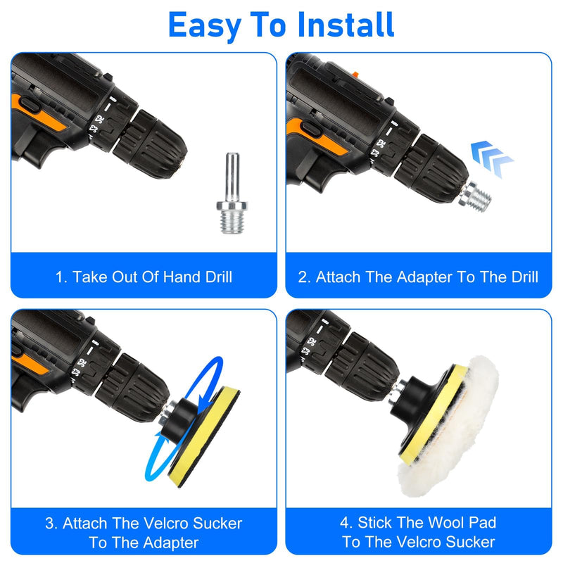Linkstyle 11PCS 5in Wool Polishing Buffing Pad Kit, Car Polishing Kit for Drill Buffer Attachment with M14 Drill Adapter