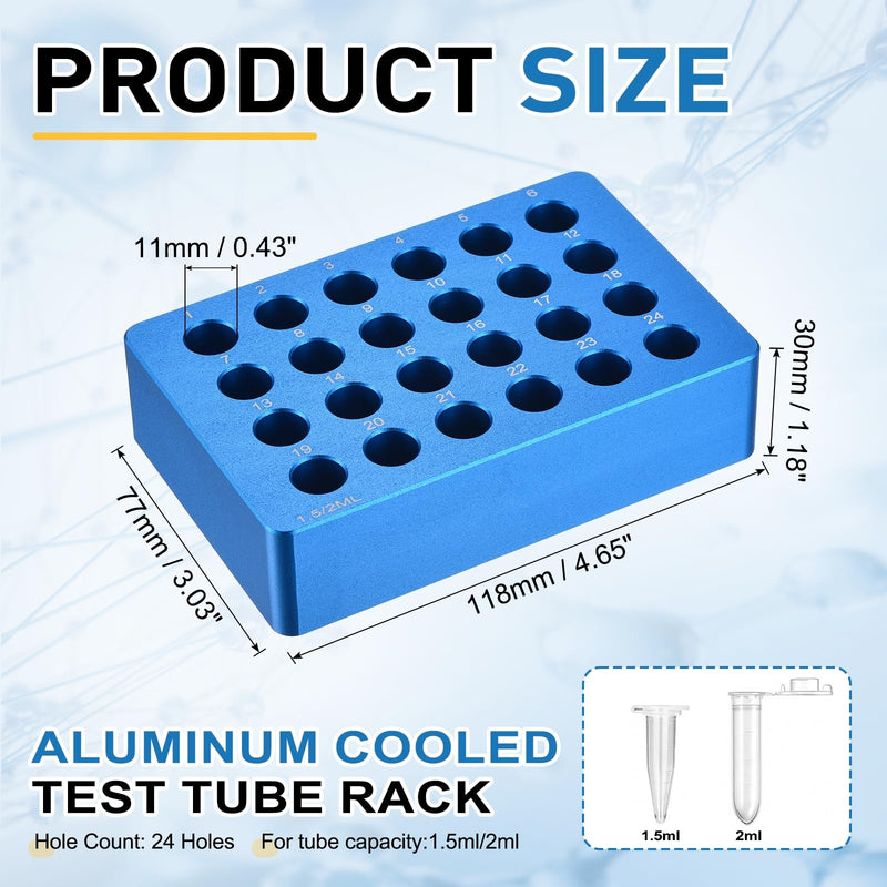 PATIKIL 24 Wells Microcentrifuge Tube Rack Cooler, Tray Tissue Culture Plate, Aluminum Cooling Block for 1.5/2ml PCR Test Tube, Lab Equipment, Light Blue