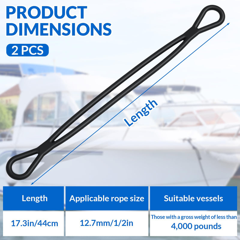 Seenelling 2 Pcs 17.7 Inch Boat Mooring Snubber for Dock Lines 1/2 Inch Shock Absorber, Heavy Duty, Black