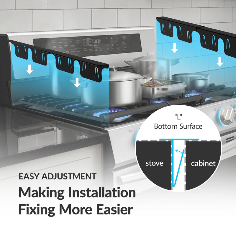 Stainless Steel Stove Gap Covers 13.8~27.5 Inch Retractable, Range Trim Kit Between Stove Top and Counter Heat Resistant & Easy to Clean Oven Gap Filler by BOGDA (2 Packs) Black