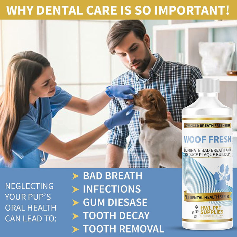 HWL Pet Supplies - WOOF FRESH - Dog Breath Freshener - Advanced Dental Water Additive - Eliminate Bad Breath & Reduce Plaque/Tartar Buildup - Mouthwash For Dogs - Made In UK - PawsPlanet Australia
