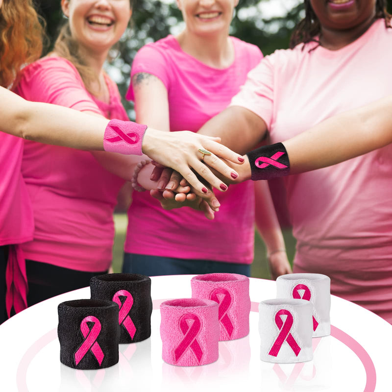 Suddora Pink Ribbon Wristbands - Bulk Breast Cancer Awareness Sweatbands