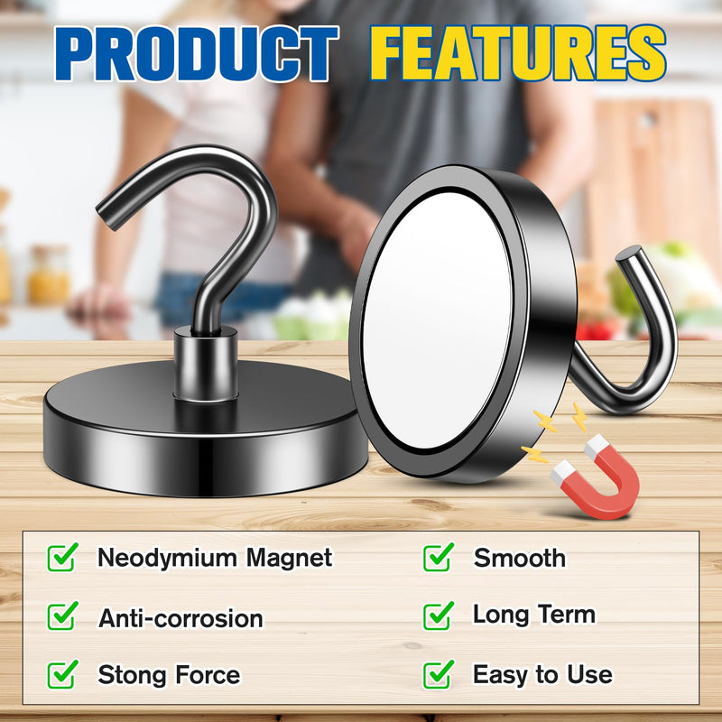 Grtard Magnetic Hooks, Heavy Duty Magnet Hook, 110 Lbs Strong Magnets with Hooks, Magnets Hooks for Cruise Cabins, Hanging, Workplace, Grill - 2Pack Black 2 Pack
