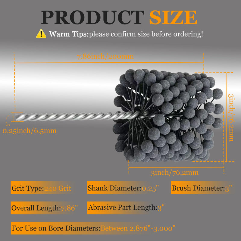 3 Inch Cylinder Hone Ball Brush – 240 Grit Silicon Carbide, Flexible Honing Tool for Deburring & Cross-Hatching, Ideal for Honing Cast Iron, Steel, and Stainless Steel Engine Cylinders