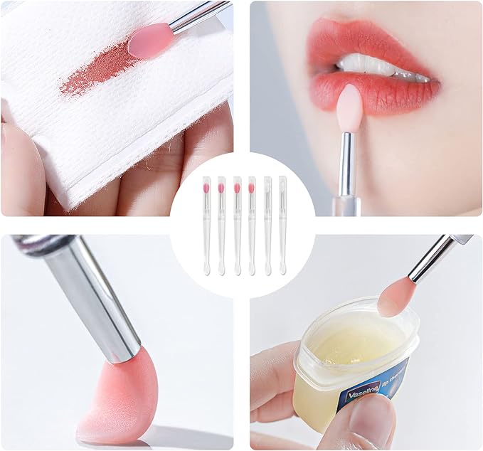 Coolooda Lip Brush Silicone Mask Brush Set of 6 Mask Brushes Portable Lip Brush Soft for Sensitive Skin Multi-functional Makeup Brushes 3 Colors White Pink - NewNest Australia