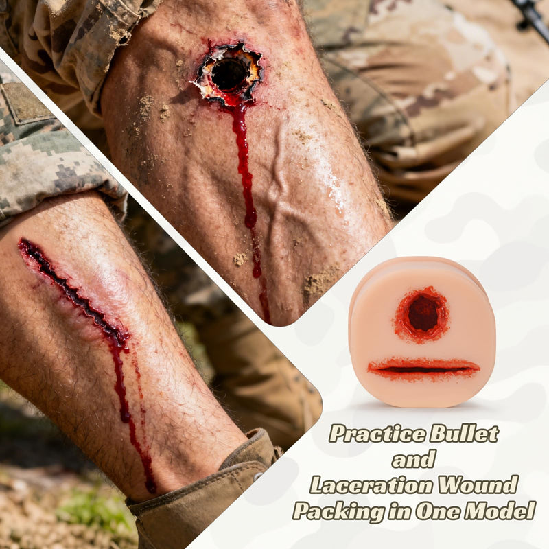 2-in-1 Bleed Control Trainer, Bullet & Laceration Wound Packing Trainer for Hemostasis, Wound Packing Simulator for Medical Education