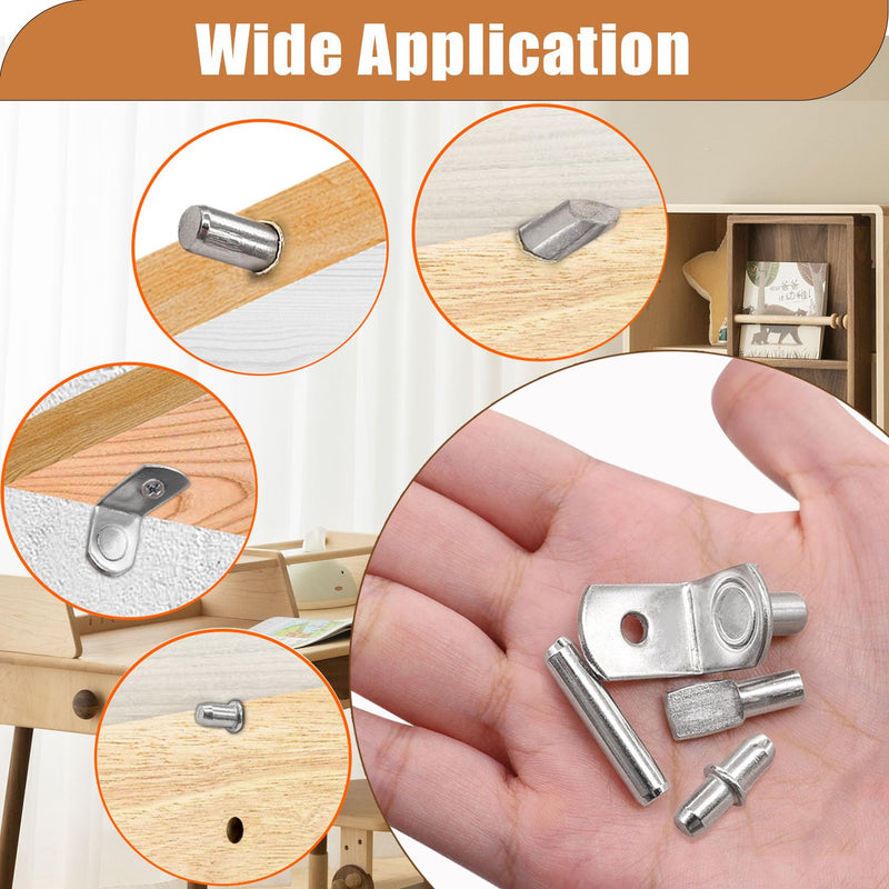 Taiss 120PCS Shelf Pins Kit 4 Styles,Nickel Plated Shelf Support Pegs,Shelf Bracket Pegs,Bookshelf Pegs,shelf holders pegs,kitchen cabinet shelf pegs for shelves Kitchen Furniture and Closet