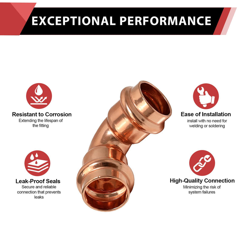 10Pcs EFIELD 3/4"Copper Press 90 Degree Short Radius Elbow(PRESS459-10-10) 10 3/4" x 3/4"