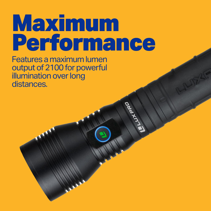 LUXPRO LP1305 High-Output, Long-Range Handheld Flashlight - 2000 Lumens - Battery-Powered LED Flashlight for Power Outages, Camping & More - Batteries Included