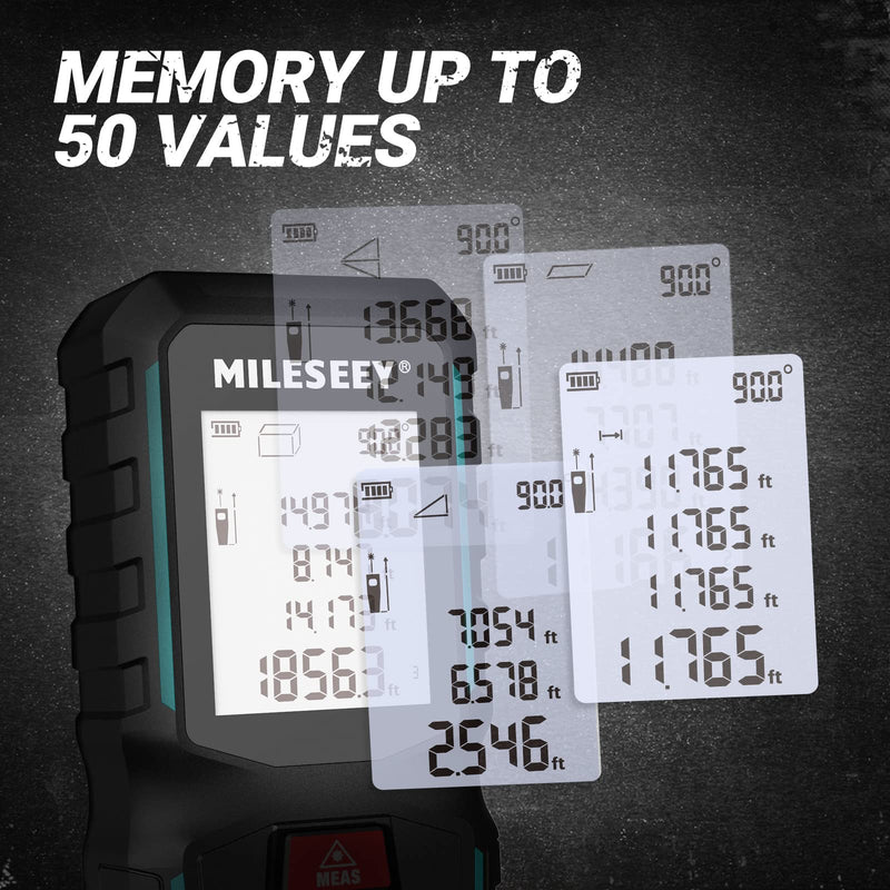 MiLESEEY G2 Laser Measurement Tool 330FT (Ft/in/M/Ft+in) with Angle Sensor, Laser Distance Meter with Pocket Clip, Distance Area Volume Measure and Pythagoras, ±1/16 in Accuracy 200FT