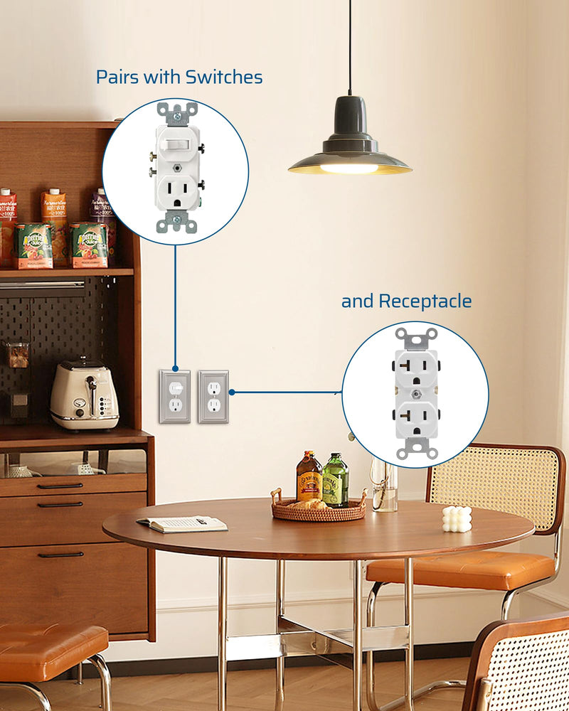 DEWENWILS 4-Pack Duplex Wall Plate, Metal Wall Outlet Cover for Receptacle, Light Switch, Brushed Nickel 1 Duplex 4PK