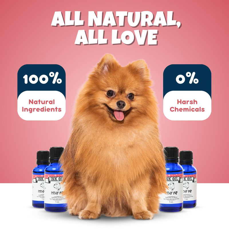 Ink Oil Itchy Pup | Itch Relief Supplement for Dogs | Calms & Soothes Rashes, Dry Skin & Insect Bite | 100% Natural Liquid Drop Pet Health Skin Care | Fast Skin Relief Therapeutic Essential Oil - 1 oz - PawsPlanet Australia