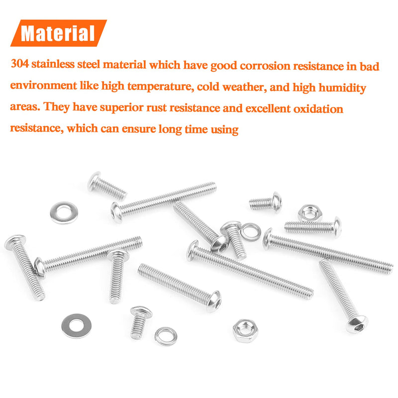 540 Pieces M3 x 6mm /8mm /12mm /16mm /20mm /25mm /30mm, Button Head Socket Cap Screws Bolts Washers Nuts Kit, 304 Stainless Steel Button Head Screws