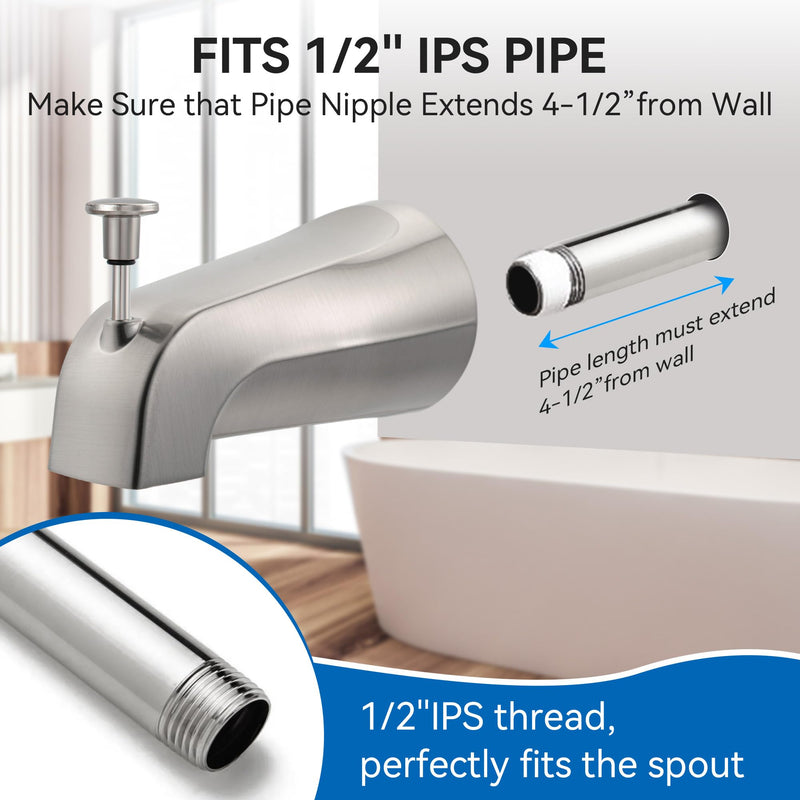 Dreyoo Universal Bathroom Tub Spout Compatible with Westbrass E531D-1F-62, Fits 4 Inch Reach Wall Front Mount Tub Spout with Shower Diverter 1/2'' IPS Inside Thread Bathtub Faucet (Brushed Nickel) Brushed Nickel