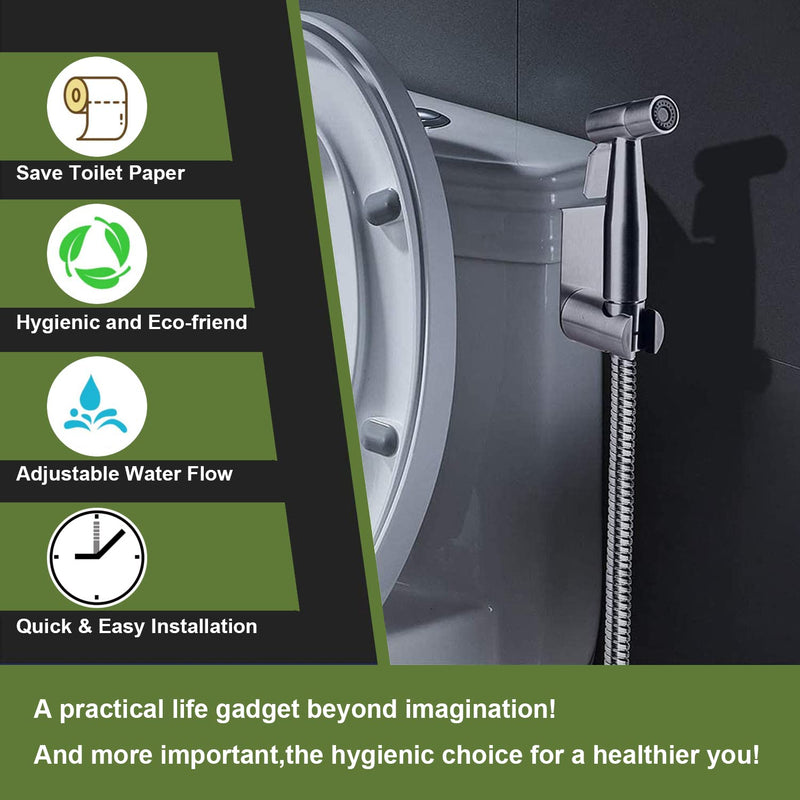 Handheld Bidet Sprayer for Toilet, Stainless Steel Bathroom Personal Hygiene Bidet Sprayer Set, Baby Cloth Diaper Sprayer with Adjustable Water Pressure Control, Perfect for Whole Family Cleaning Use Brushed Nickel
