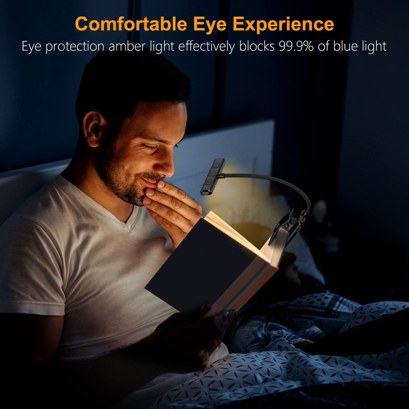 Gritin 19 LED Rechargeable Book Light for Reading in Bed with Memory Function- Eye Caring 3 Color Temperatures,Stepless Dimming Brightness,80 Hrs Runtime Lightweight Clip On Light for Book Lovers Black
