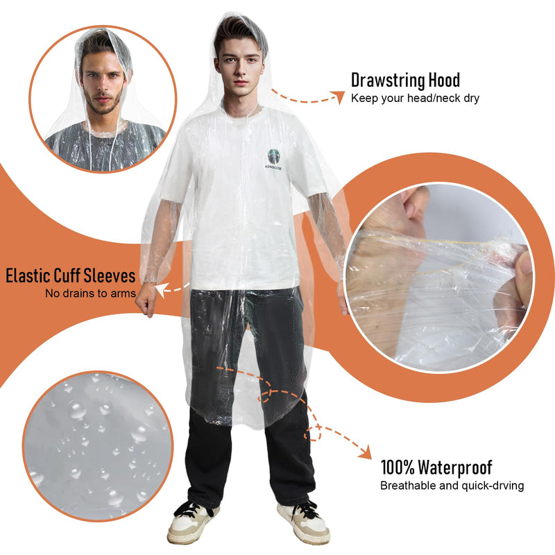 Ponchos Family Pack, (8 Pack) Rain Poncho for Adults and Kids Disposable Emergency Rain Ponchos 5 Adult +3 Child