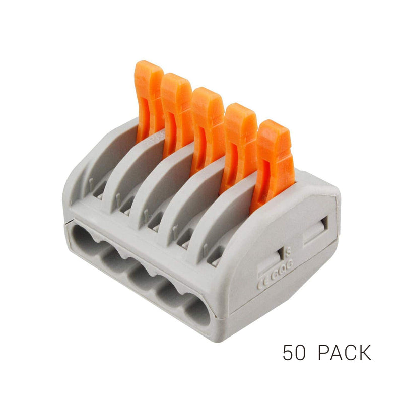 Lever Nut Wire Connector, 5 Port PCT-215, 50 Pack, Assortment Conductor Compact Wire Connectors Terminal Block Wire Push Cable Connector 5 Pole-50 Pack - NewNest Australia