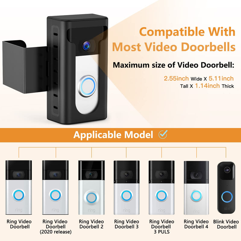 Anti-Theft Video Doorbell Mount Compatible with Wireless Video Doorbell, Not Block Doorbell Motion Sensor, No-Drill Mounting Bracket Wedge Adapter Holder Accessories for Home Rentals Room Black