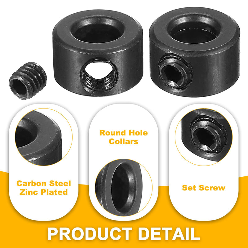 PATIKIL Bore 1/4" Shaft Collar 1/2" OD 5/16" Thickness, 2 Pack Carbon Steel Landing Gear Stopper Wheel Collar with Set Screw & Wrench for Machine Tool Industry, Silver 1/4"x1/2"x5/16" Black