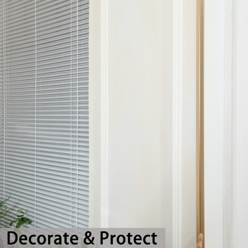 Aluminum Peel and Stick L Molding Corner Guards with 90° Angle for Wall Door Frame Cabinet Baseboard Protection and Decoration, 35.4in x 0.8in (3Pcs) Matte Gold