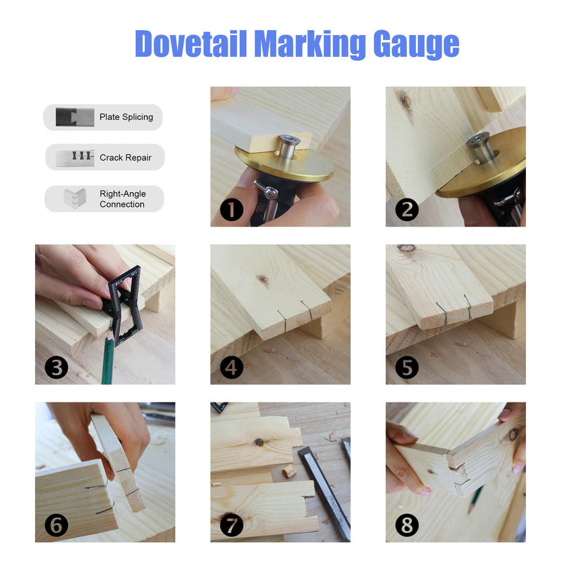 Wheel Marking Gauge, Dovetail Jig Brass Wood Scribe Tool Kit, 2 in 1 Marking Gauge Woodworking, Woodworking Scribe Tool, Scribing Tools for Wood, Dovetail Guide, 2 Extra Cutters & Bolts 1 Count (Pack of 1)