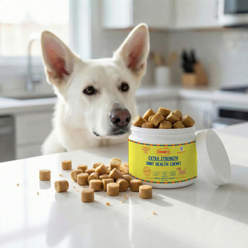 Zoomies Hip & Joint Supplement for Dogs - Soft Chews with Eggshell Membrane, Boswellia, MSM - Joint Support for Senior Dogs - Made in USA - 60 Chews 60 Chews (Pack of 1)