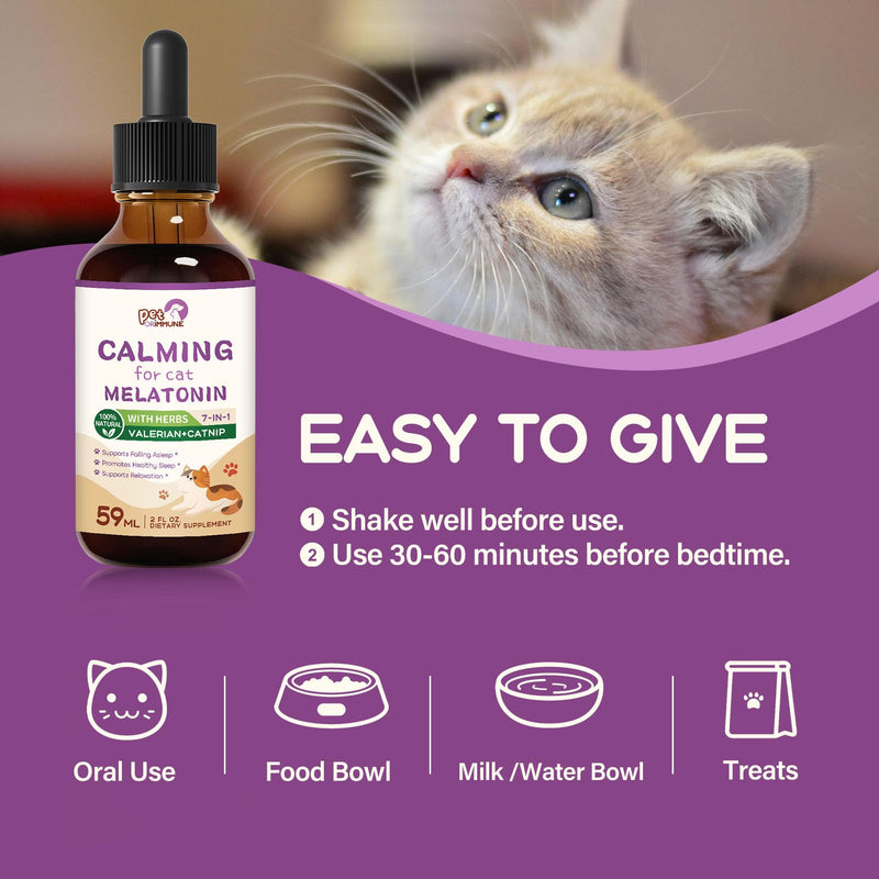 Cat Melatonin Natural Calming Drops, Support Falling Asleep & Healthy Sleep, Herbal Extract Relaxation Supplement with L-Theanine, Valerian, Catnip, Passion Flower and Chamomile. 2 oz