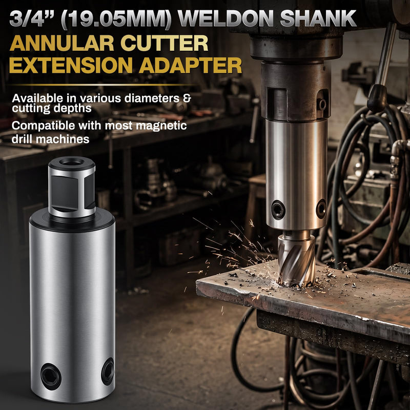 3‘'(75mm) Annular Cutter Extension for 3/4" Weldon Shank Adapter for Magnetic Drill & Drill Press, Heavy Duty Steel Deep Hole Drilling Tool, with Hex Wrench 3‘’/75mm