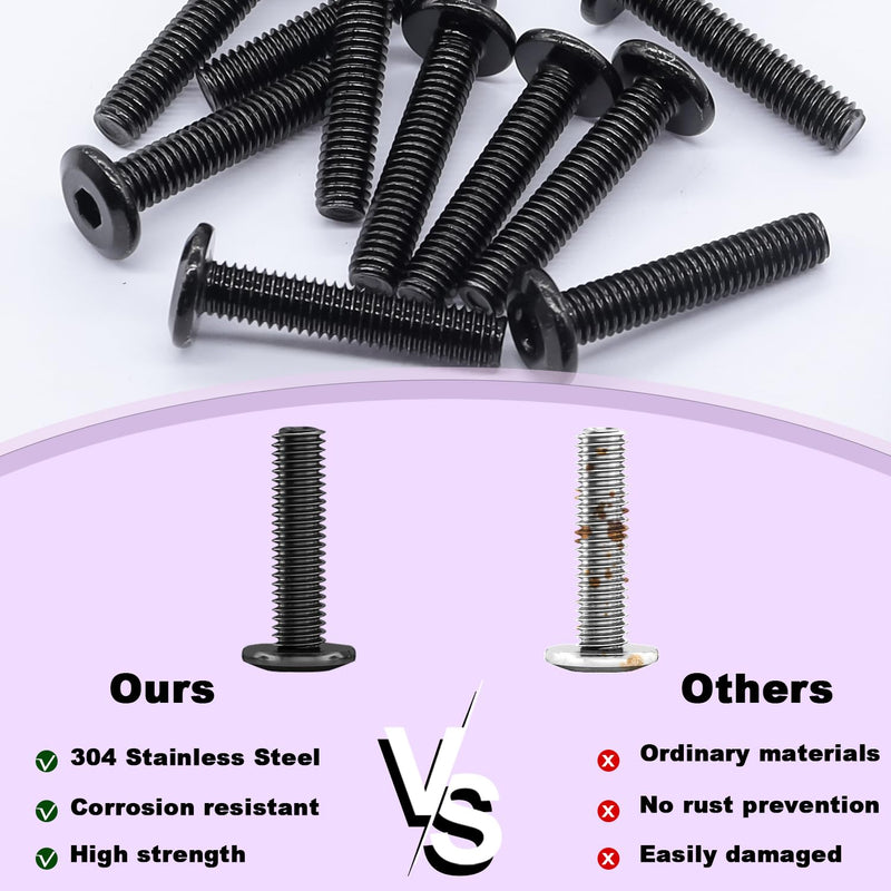 Taiss 30pcs 1/4-20 x 1-1/4" Flat Head Socket Head Screw Furniture Bolts Stainless Steel 18-8(304),Black Zinc Plated Fully Threaded, Countersunk Connector Screws with Hex Spanner 1/4-20 x 1-1/4"
