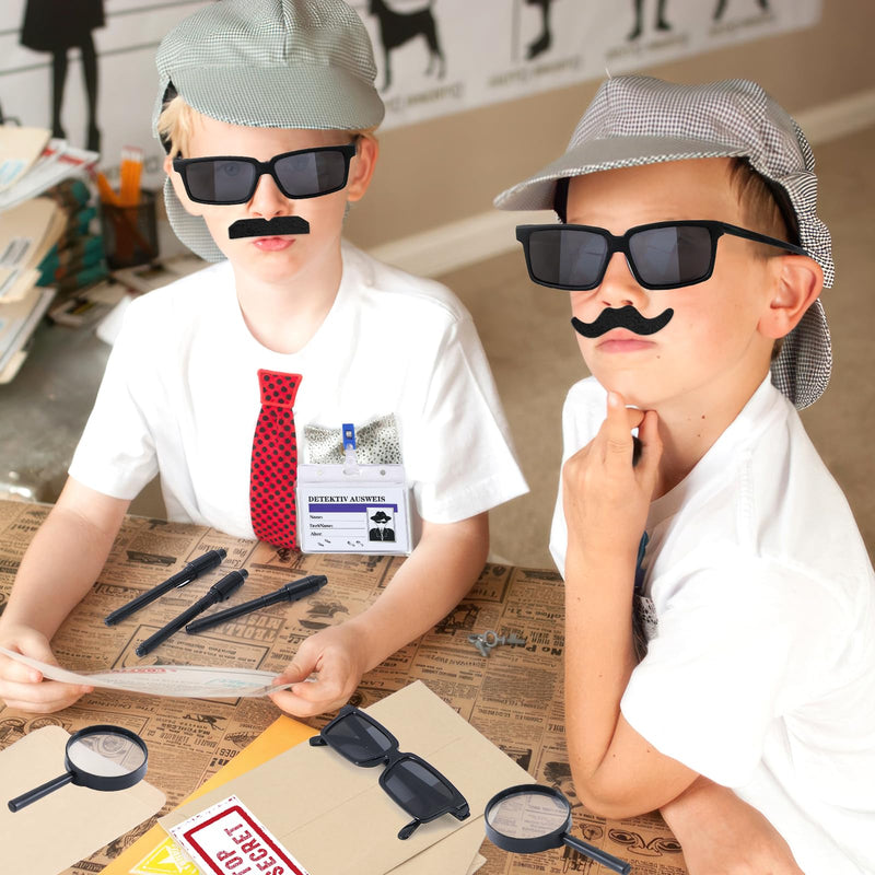 Spy Detective Party Favors Birthday Supplies for Kids Detective Glasses Invisible Ink Pen Magnifying Glass Pass Card Envelope Fake Mustache Sticker Boys Goodie Bag Stuffer Filler Classroom Prizes