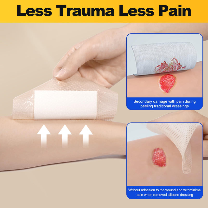 Silicone Foam Dressing with Gentle Adhesive Border 3"x 3" (Pack of 10)，High Absorbency Waterproof Silicone Wound Bandage for Large Foam Bandages for Pressure Sores Leg Ulcer，HSA FSA Eligible 3"x3" 10PCS - NewNest Australia