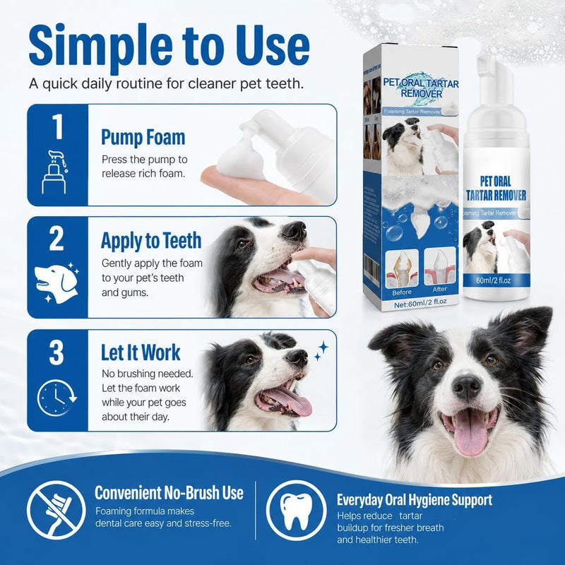 Pet Oral Tartar Remover, Pet Dental Foaming Care Spray, Oral Spray for Dogs Teeth Cleaning, Breath Freshener,Support Healthy Gums, No Brushing Needed Pet Dental Care Spray (2pcs)