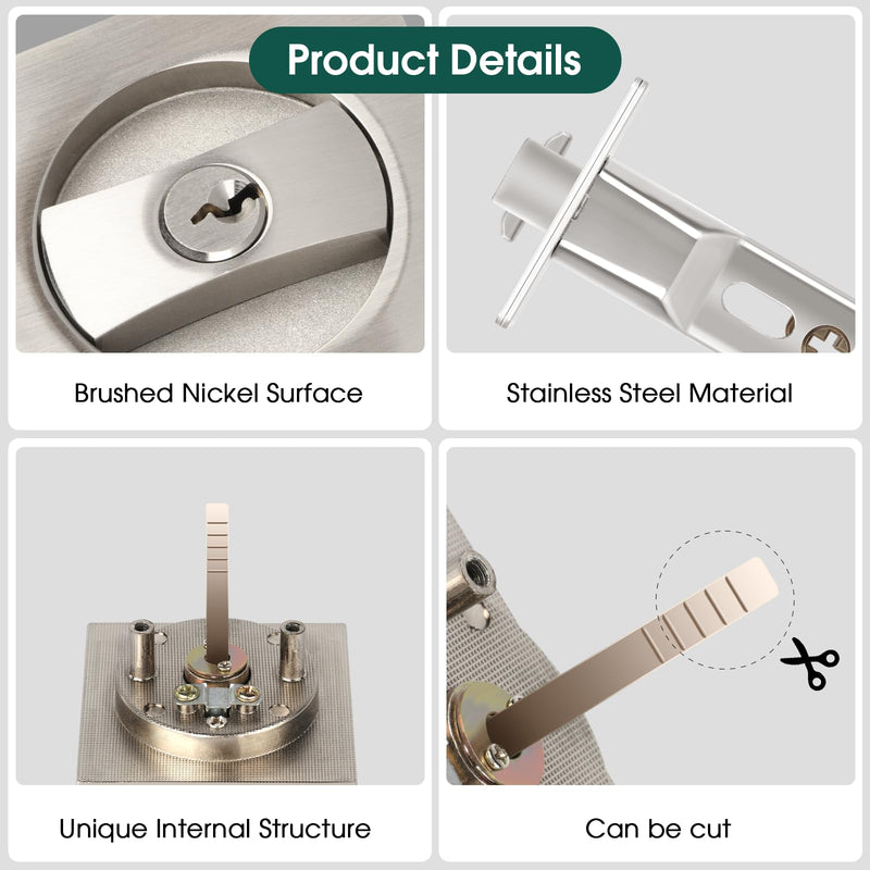 Square Pocket Door Lock, Satin Nickel Pocket Door Hardware, Sliding Pocket Door Lock with Key, Flush Pocket Door Latch for Bed/Bath Square Entrance