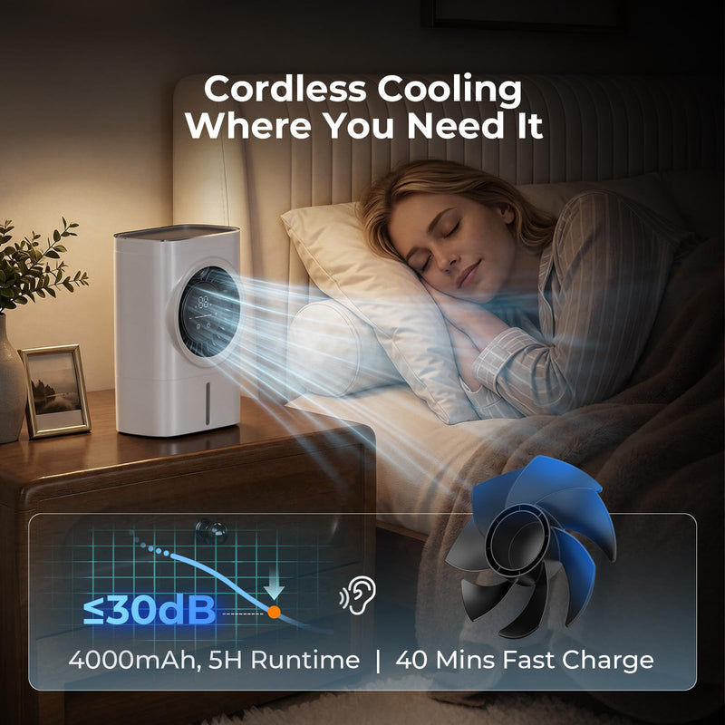 Portable Evaporative Air Cooler Fan with Mist, Touch Control, LED Display, Water Tank, Desktop Cooling