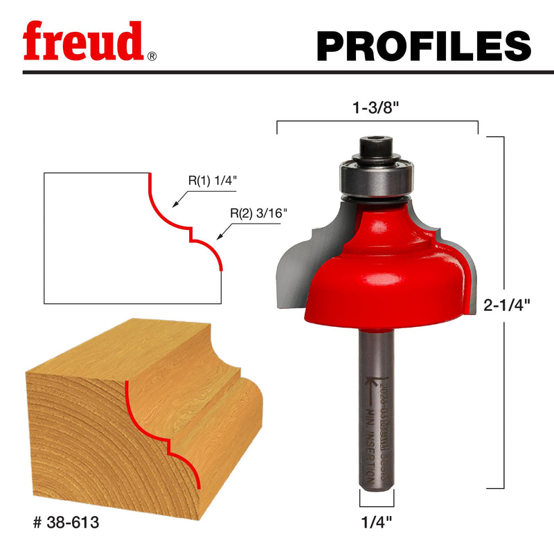 Freud 38-613: 1-3/8" (Dia.) Classical Cove & Round Bit with 1/4" Shank