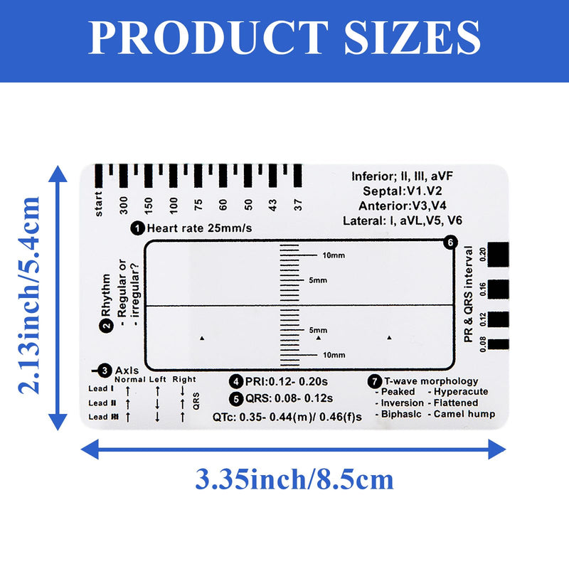 20 Pcs ECG 7 Step Ruler, Transparent EKG Calipers Ruler for ECG/EKG Interpretation, Plastic EKG Card, Portable ECG/EKG Rhythm Pocket Card Measuring Tool, Follows 7 Step Plan