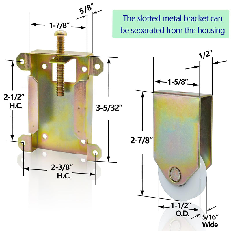 Sliding Mirror Closet Door Rollers Replacement Hardware Fits Contractors Part #W8020C or Hard 1775 Wardrobe Doors Wheels, 1-1/2" Durable POM Concaved Ball Bearing Wheel, 4 Pack ‎2-1/2" H.C.- 4Pack