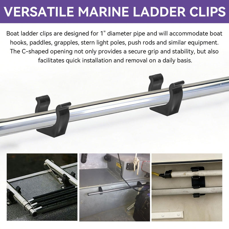 Boat Ladder Pole Clips, 1 1/4" Black Boat Ladder Clamp Holder Bracket | Nylon Marine Ladder Pole Storage Clips | Versatile Hook Holder Clips Mounting Hardware Fit Boats, Yachts, Rvs, Marine Use, 4pcs