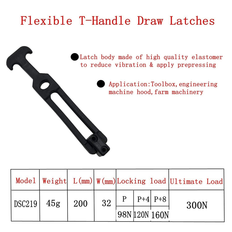 Creatyi 2 PCS Latest Model 8'' Rubber Flexible T-Handle Draw Latches,for Tool Box,Cooler, Golf Cart, Engineering Machine Hood or Farm Machinery Style 4