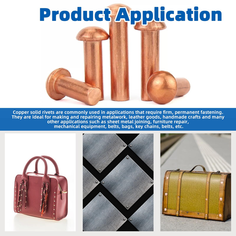Glarks 270Pcs M2 M2.5 M3 Round Head Solid Rivets, 9 Size Metal Copper Solid Rivet Fasteners for Electrical Applications, Leather Working Supplies