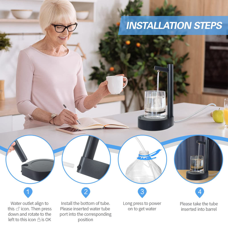 Desktop Water Bottle Dispenser, Keweis Portable Electric Water Bottle Pump Countertop for 5 Gallon & Universal Bottles, USB Charging Automatic Water Jug Dispenser for Bedside, Home, Office, Outdoor Dark Blue - NewNest Australia