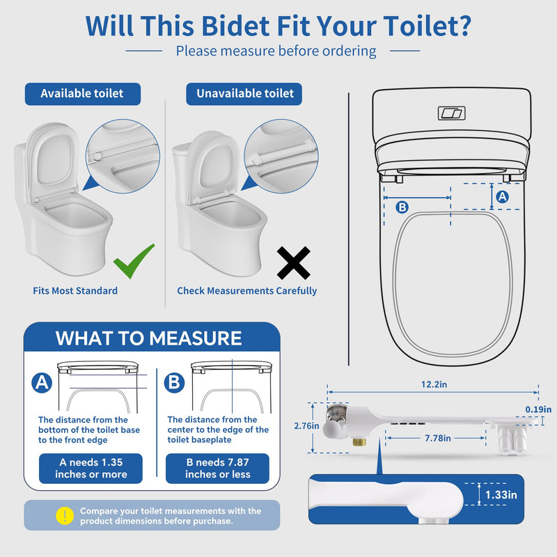 Ultra-Slim Bidet Attachment for Toilet, Non-Electric Bidet Toilet Seat Attachment with Dual Retractable Nozzles, Rear & Feminine Wash, Adjustable Water Pressure, Easy DIY Install for Home & RV Platinum
