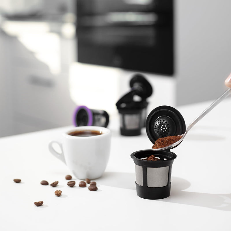 4 Black Reusable K Cups for Keurig Coffee Makers - BPA Free Universal Fit Refillable Kcups Coffee Filters for 1.0 and 2.0 Keurig Brewers 4 black k cups