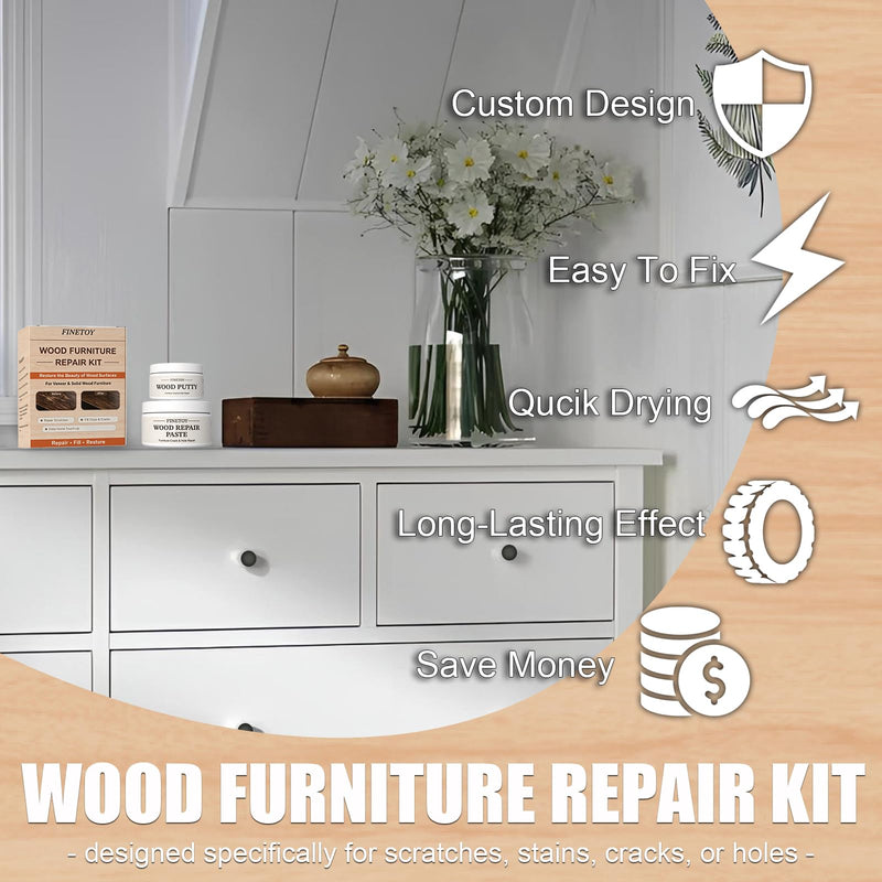 Wood Furniture Repair Kit (White/White Stain) for IKEA White/White Stain for Hemnes / Kallax / Bestå / Malm / Brusali / Pax / Nordviken / Storklinta / Gullaberg / Billy / Alex / Lagkapten / Lack / Micke