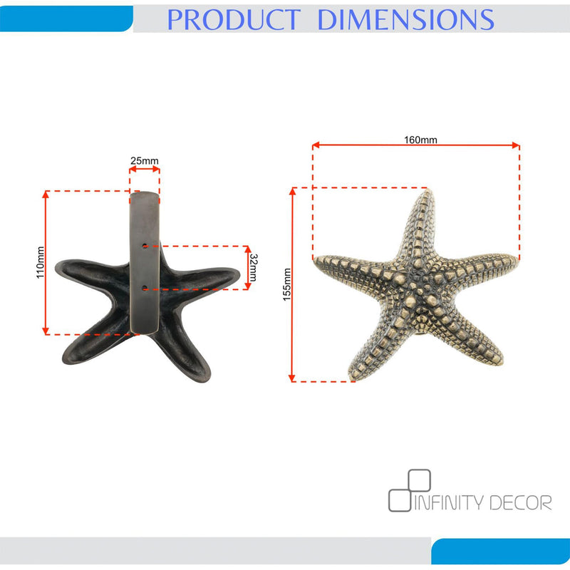 Infinity Decor Solid Brass Antique Starfish Door Knocker 155mm in Antique Brass Finish for Front Door Furniture