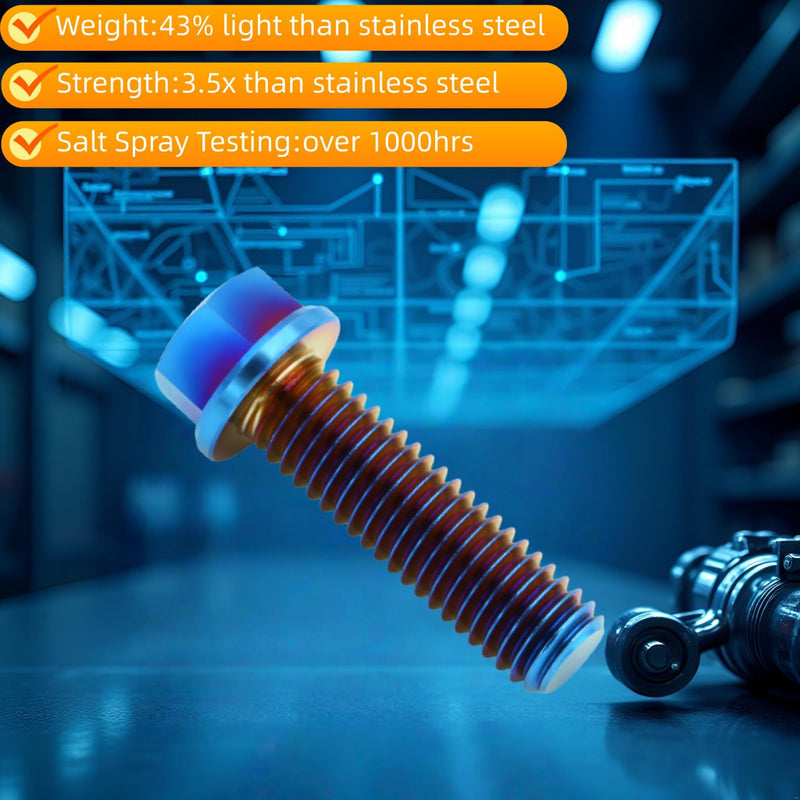 6PC Titanium Flange Hex Bolts M8X25mm, Lightweight Design, Ideal for Humid/Salty Environments, Flanged Screws for Automotive & Motorcycle Components Upgrade, Burnt Blue M8X25